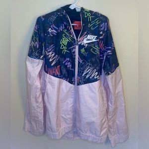 Pink& Black Nike Zip Up Windbreaker; Kids Large